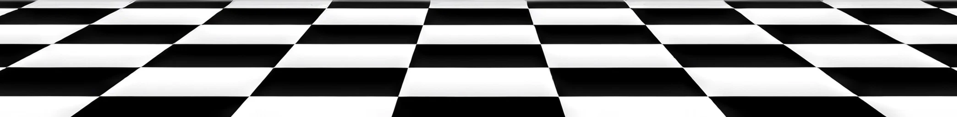 A wide, perspective view of a black and white checkerboard floor with alternating squares.