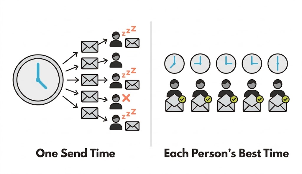 One Broadcast vs. Per-Person Send Time