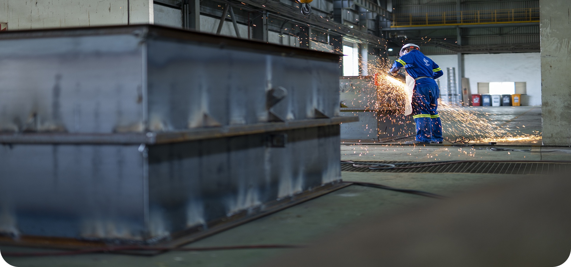 Sephaku team member cutting steel on site