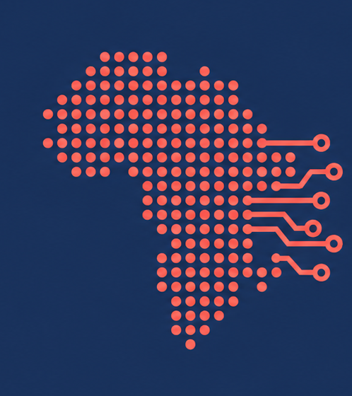 Dotted map of Africa connected by digital circuit lines