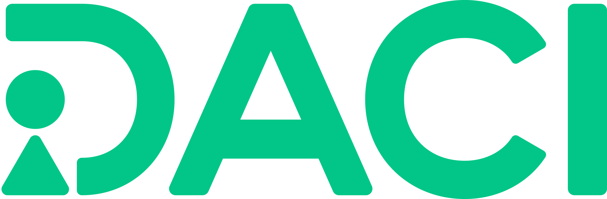 DACI logo in green with a stylized design combining a circle, triangle, and arch shape.