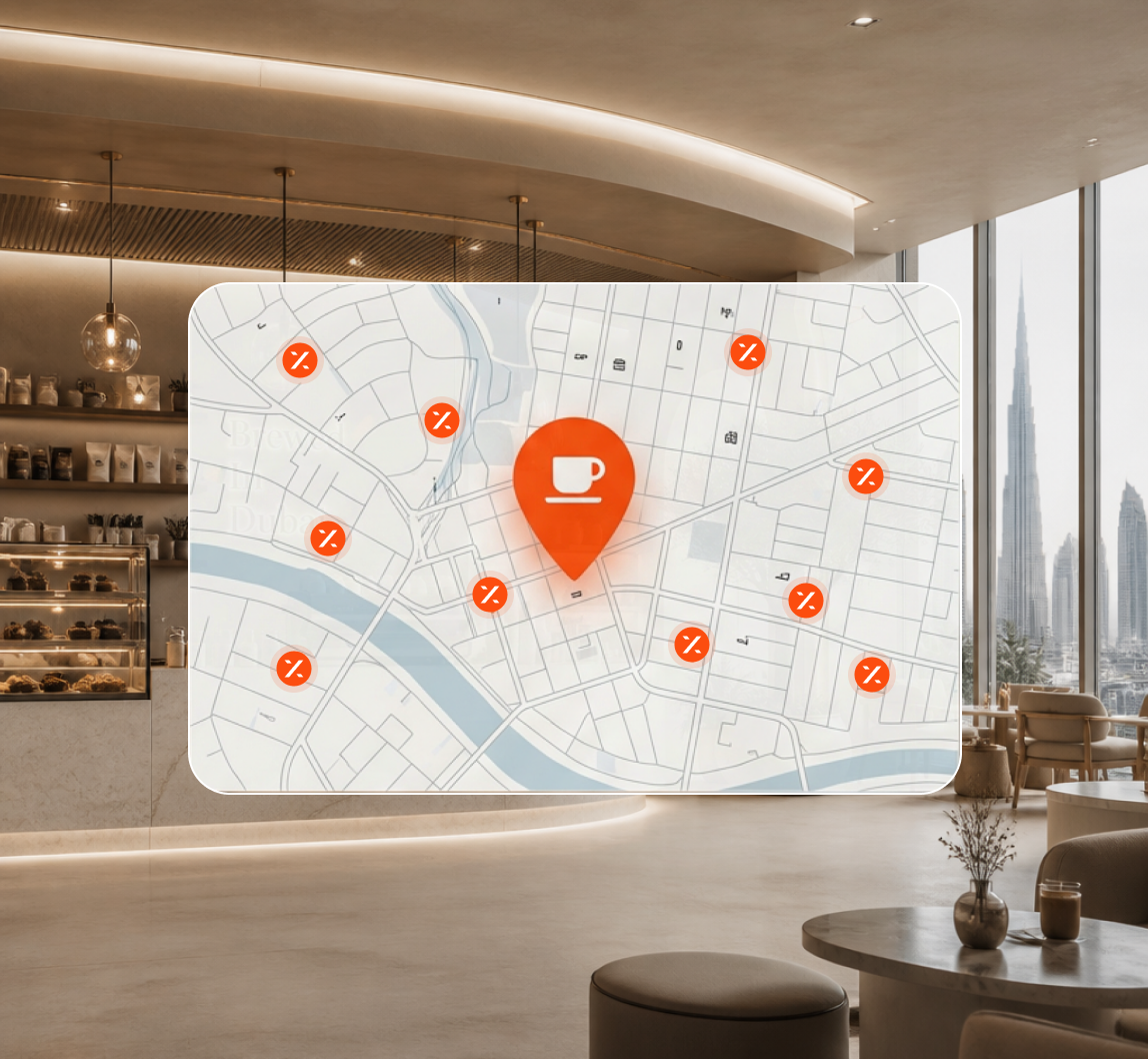 Coffex map showing partner cafés in the city