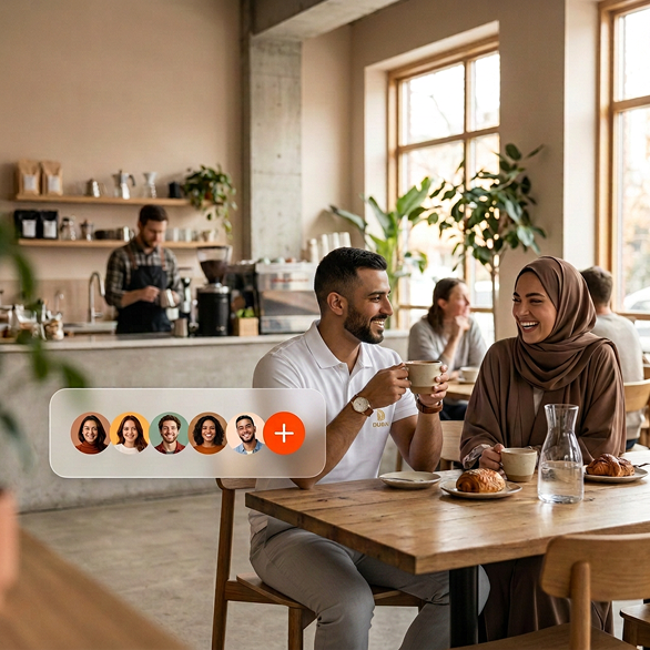 Guests sharing coffee at a café table