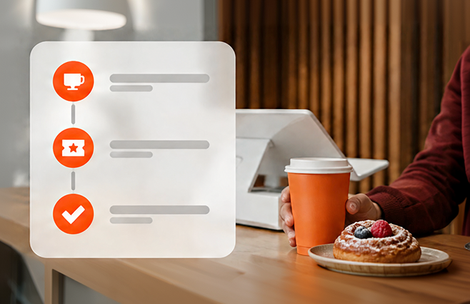 Coffee cup beside an order list in the Coffex app