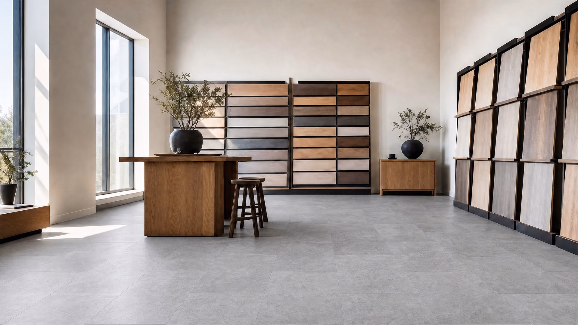 Stone 03 PVC-tegelvloer met donkergrijze betonlook