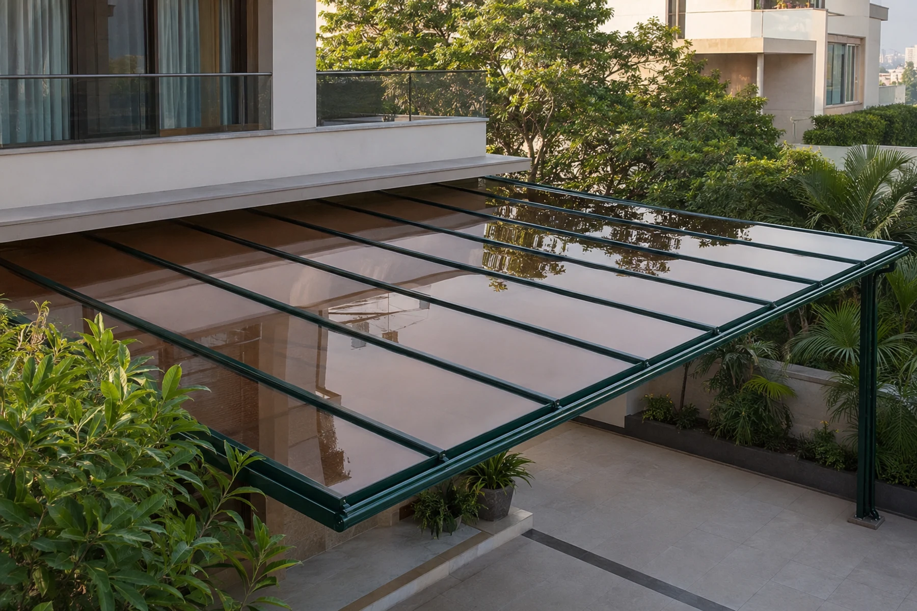 Completed polycarbonate daylighting canopy with controlled natural light