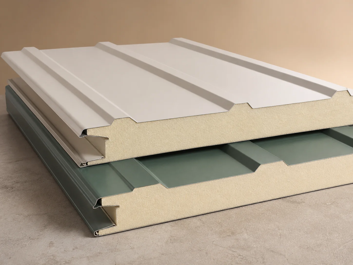 Premium insulated roofing panel system with clean metal junction detailing