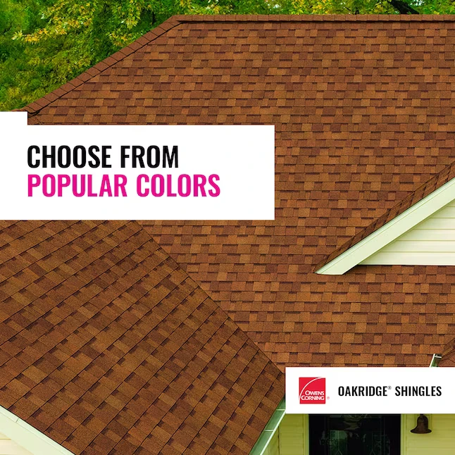Owens Corning Oakridge manufacturer image showing a dimensional brown shingle roof