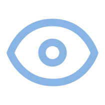 Blue eye icon with an outer circle on a dark background.