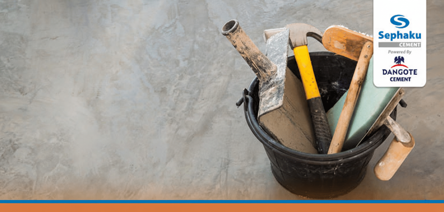 Bucket containing construction tools