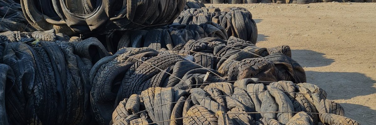 Bales of used tyres collected for use as alternative fuel