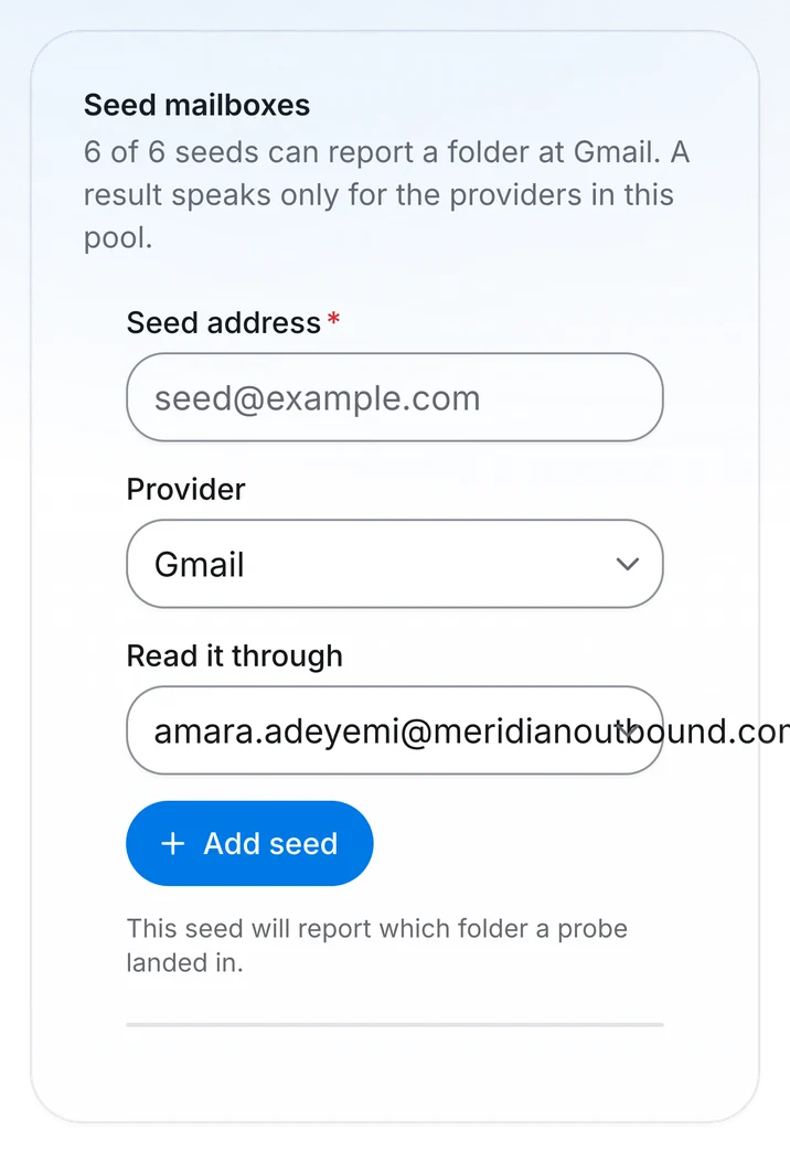 Outfrank seed pool on mobile: six seeds able to report a folder