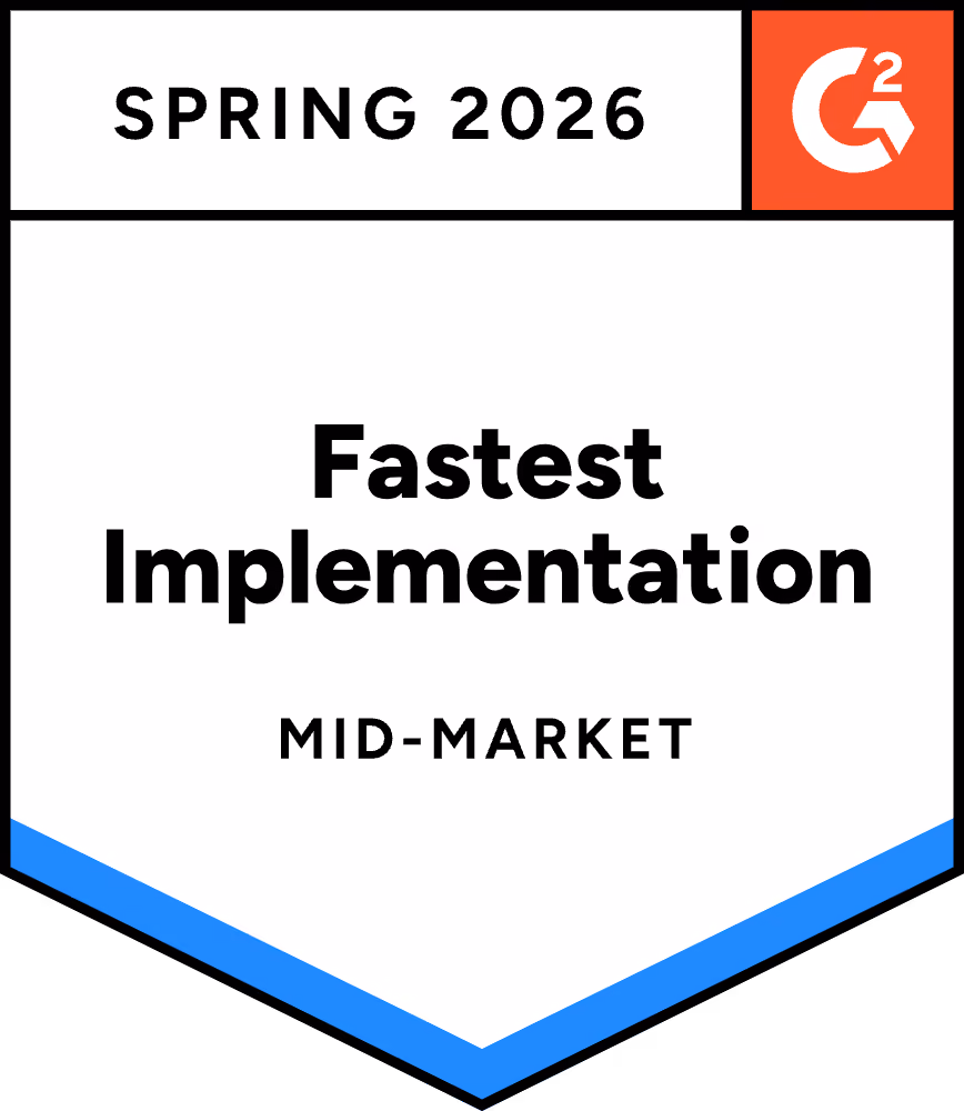 G2 badge for Spring 2026 recognizing Fastest Implementation