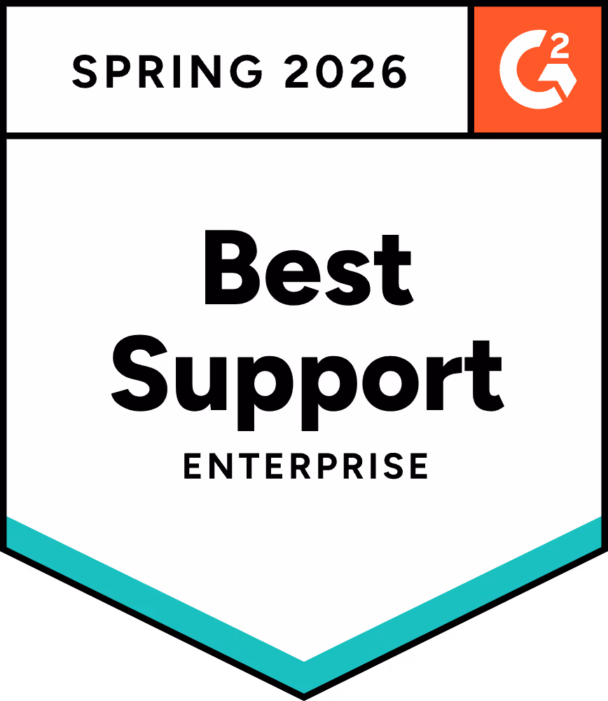 G2 award badge for Best Support Enterprise for Spring 2026