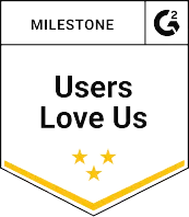 Milestone award badge with text 'Users Love Us' and three gold stars at the bottom, with a black and gold color scheme.