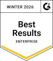 Award badge with text 'Winter 2026', showing the words 'Best Results Enterprise' and a circular checkmark icon in the top right corner.