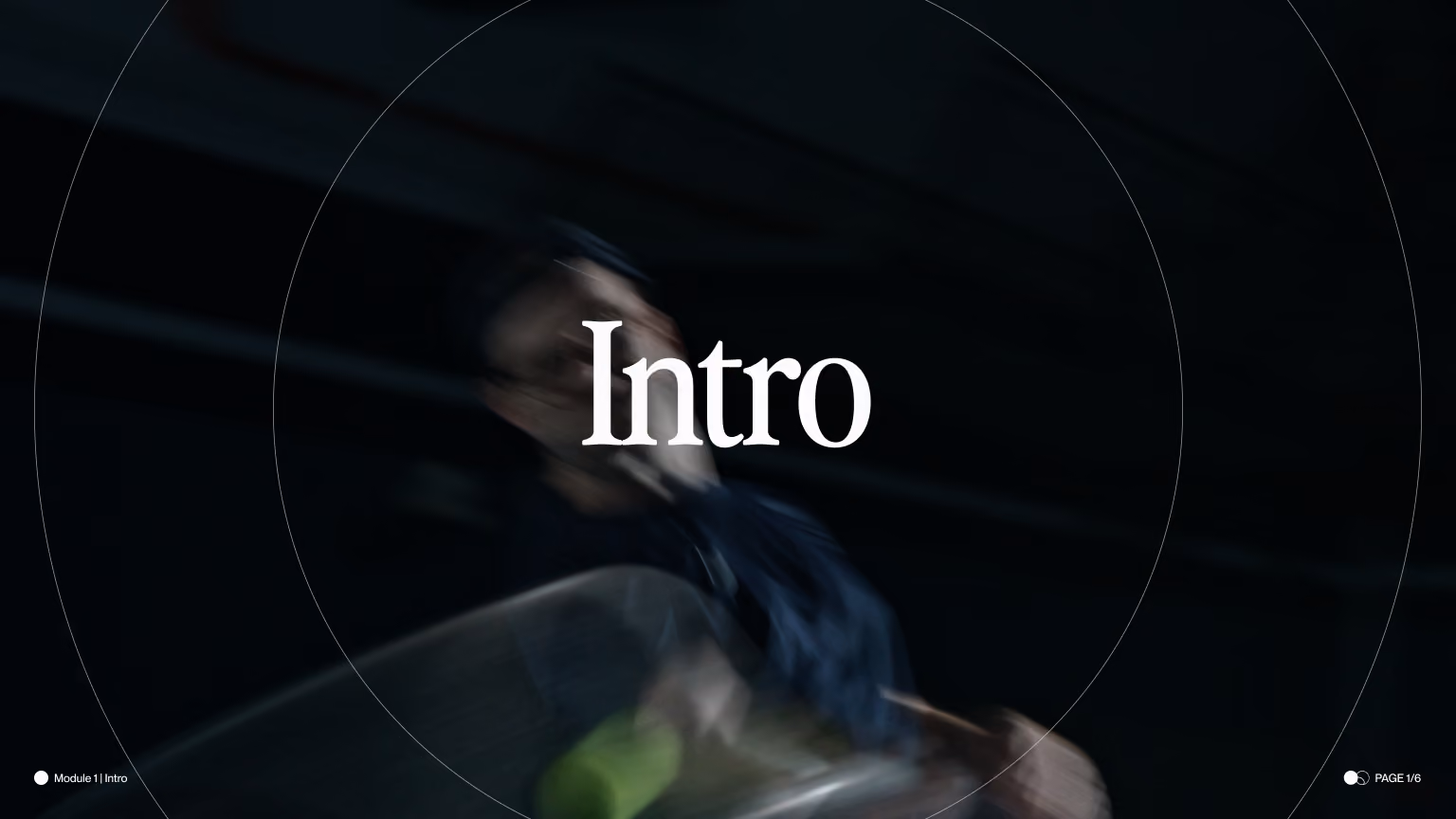 Blurred person skating at night with the word Intro centered on the image.