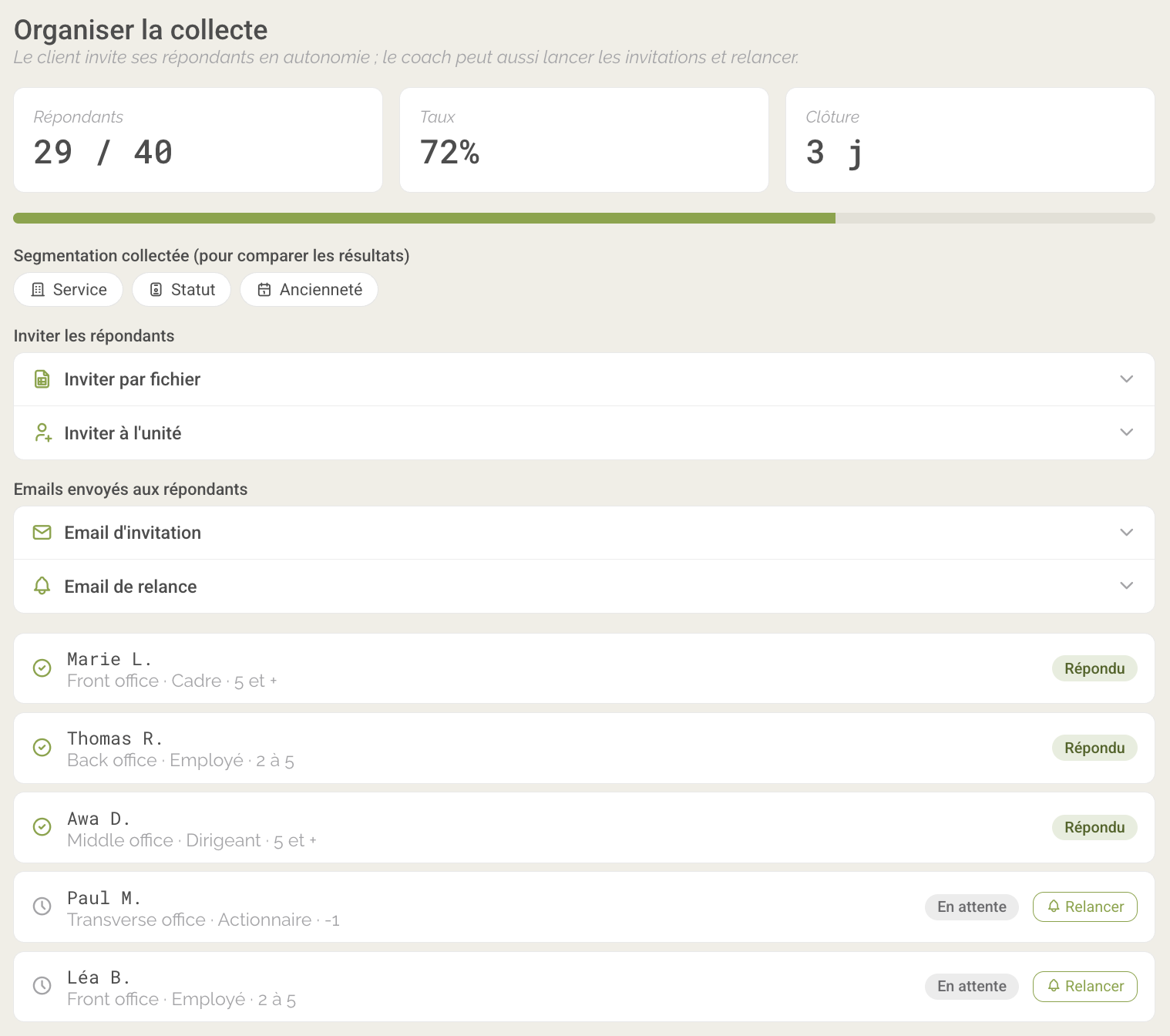 Application ODBI : organisation de la collecte