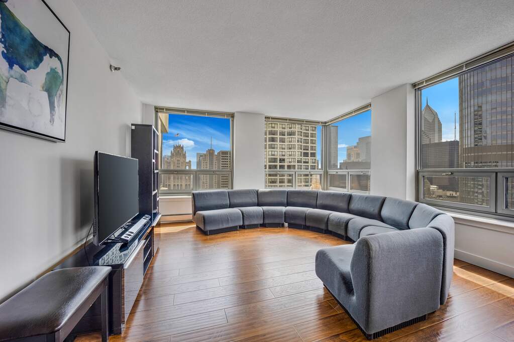 Luxury living space with panoramic Chicago views