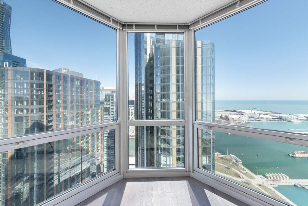 Luxury living space with panoramic Chicago views