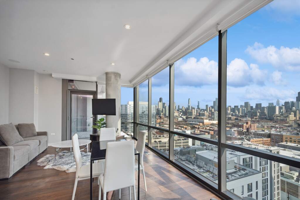 Luxury living space with panoramic Chicago views