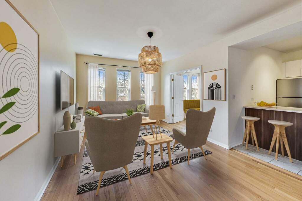 Luxury living space with panoramic Chicago views