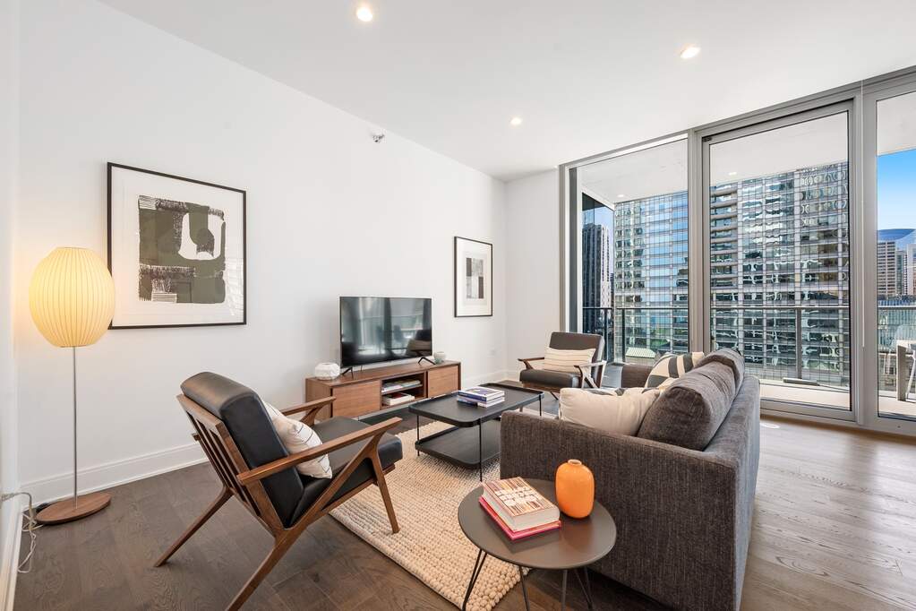 Luxury living space with panoramic Chicago views