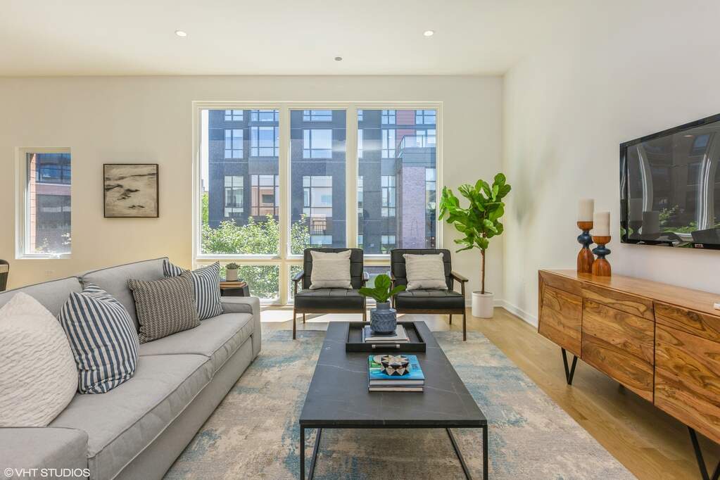 Luxury living space with panoramic Chicago views