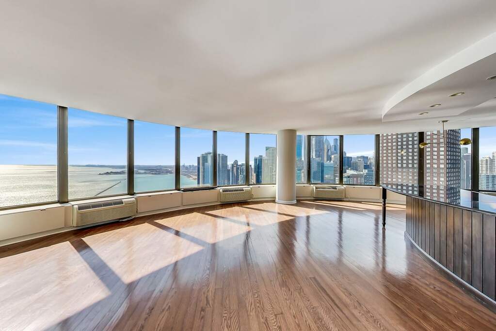 Luxury living space with panoramic Chicago views