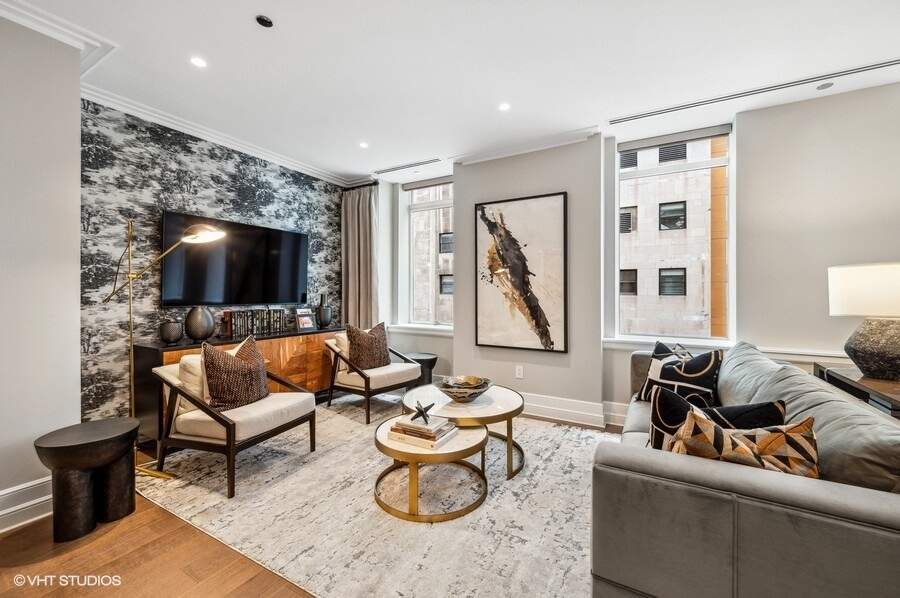 Luxury living space with panoramic Chicago views