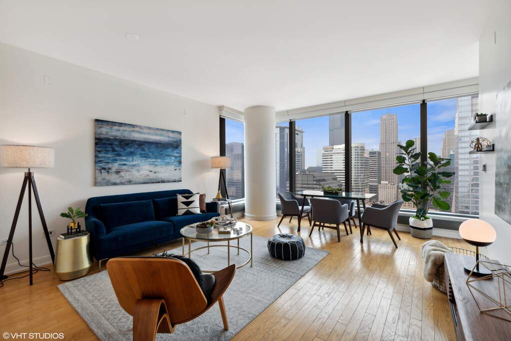 Luxury living space with panoramic Chicago views
