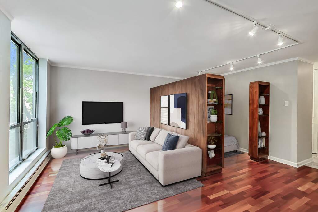 Luxury living space with panoramic Chicago views