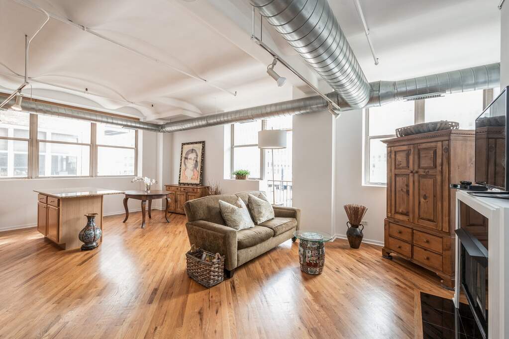 Luxury living space with panoramic Chicago views