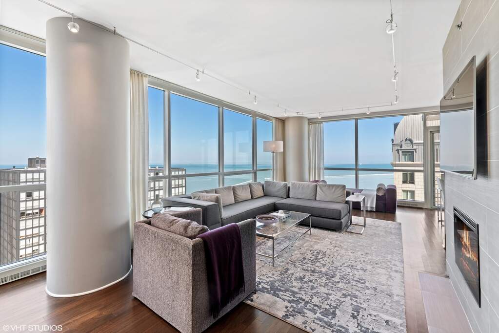 Luxury living space with panoramic Chicago views