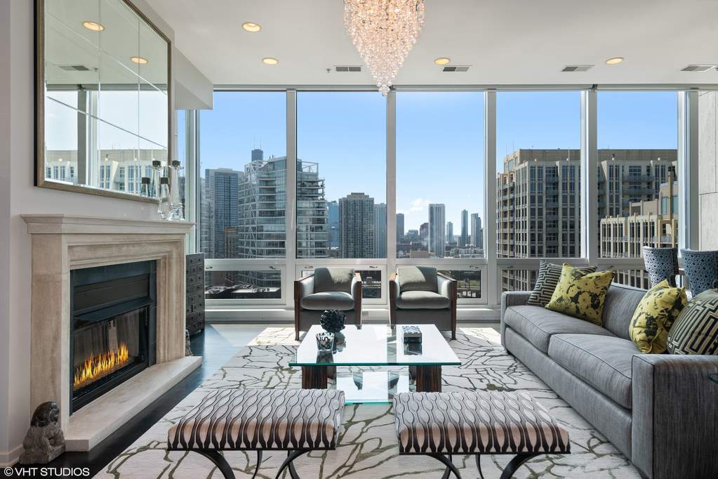 Luxury living space with panoramic Chicago views