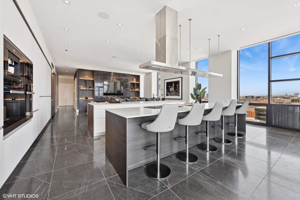 Luxury living space with panoramic Chicago views