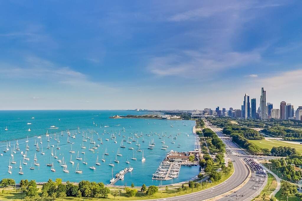 Luxury living space with panoramic Chicago views