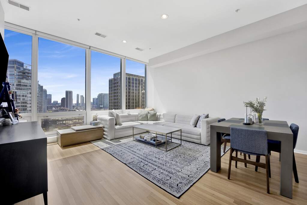Luxury living space with panoramic Chicago views