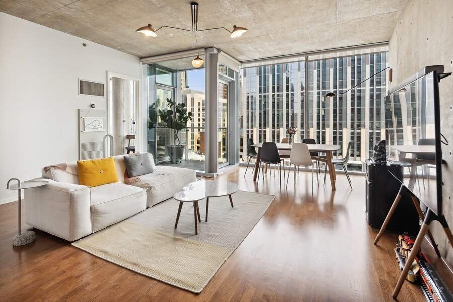 Luxury living space with panoramic Chicago views