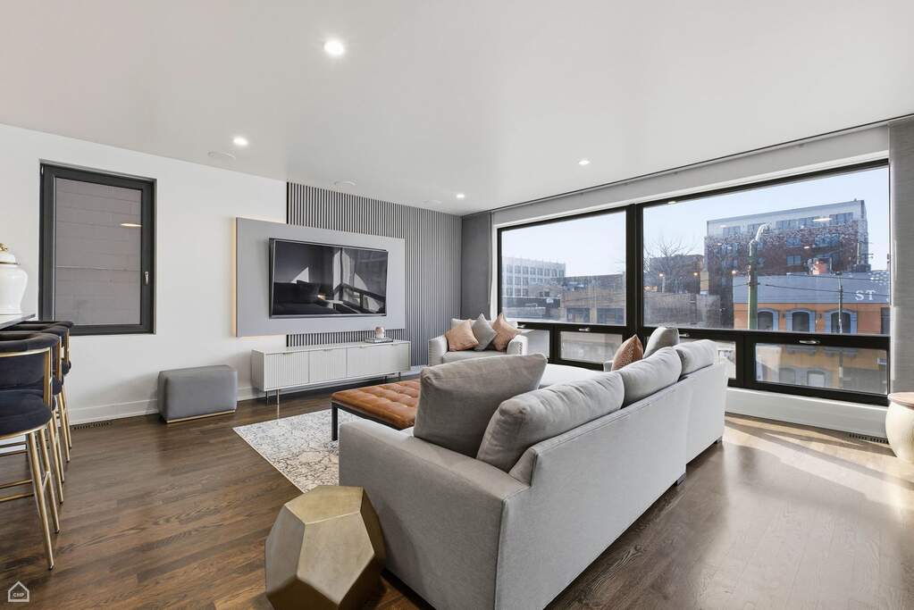 Luxury living space with panoramic Chicago views