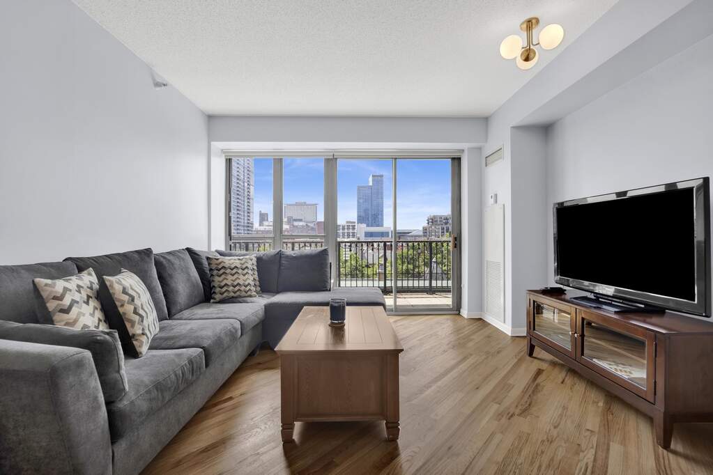 Luxury living space with panoramic Chicago views