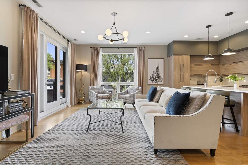 Luxury living space with panoramic Chicago views