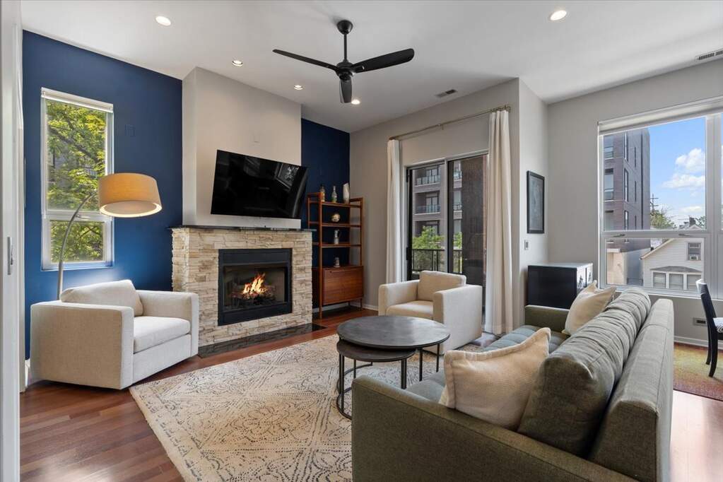Luxury living space with panoramic Chicago views