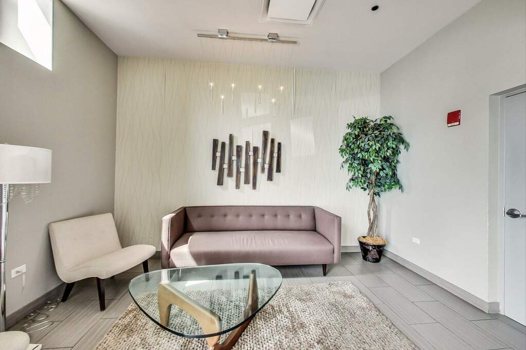 Luxury living space with panoramic Chicago views