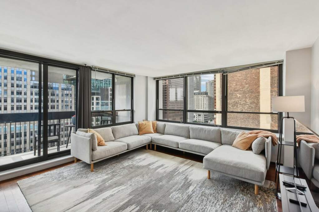 Luxury living space with panoramic Chicago views