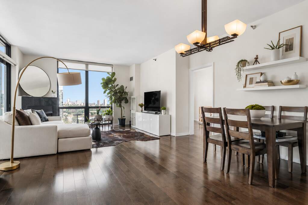 Luxury living space with panoramic Chicago views