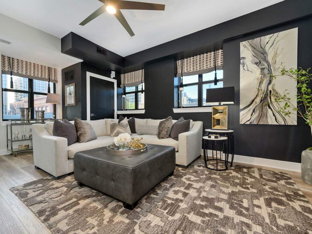Luxury living space with panoramic Chicago views
