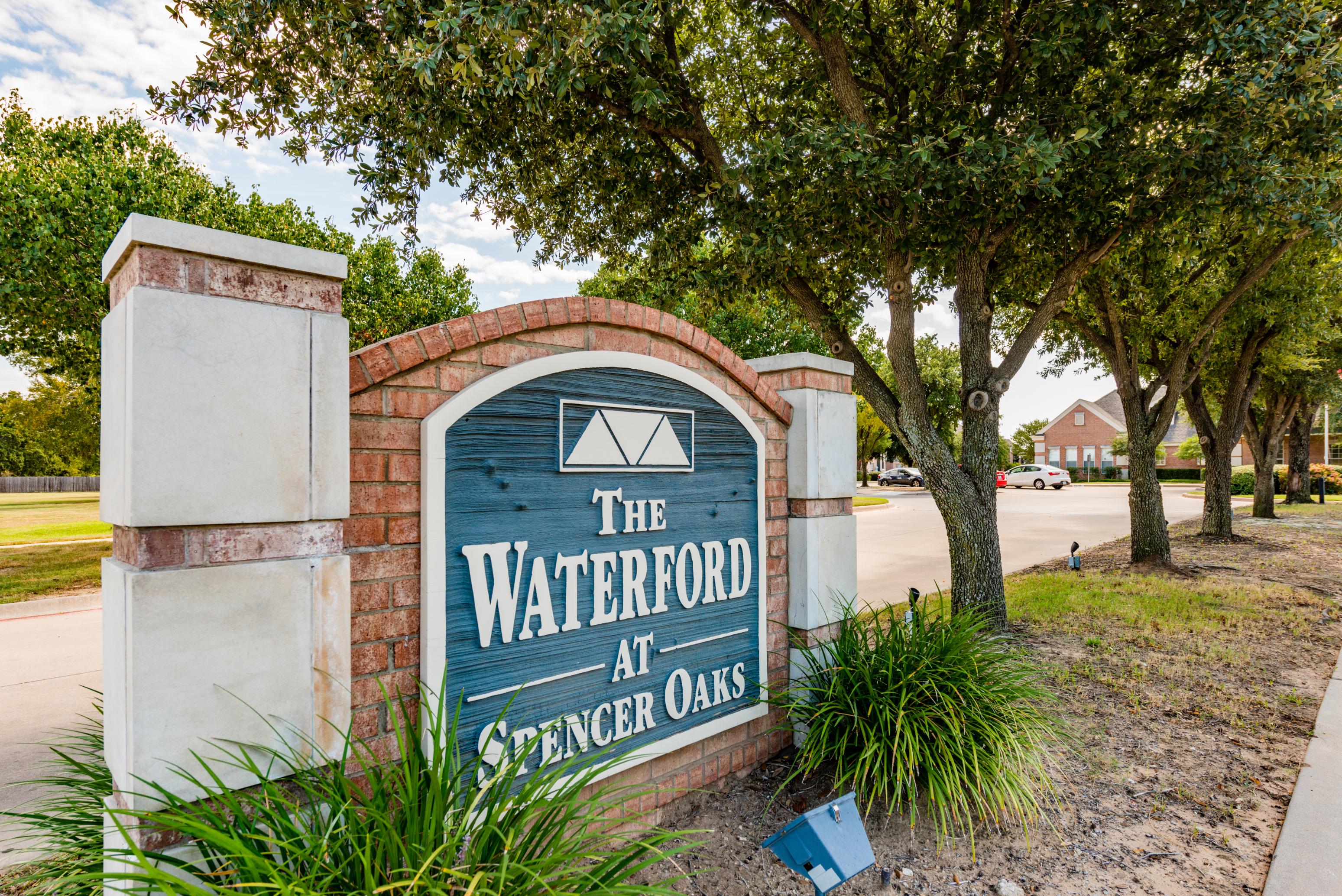 Waterford at Spencer Oaks monument sign at community entrance
