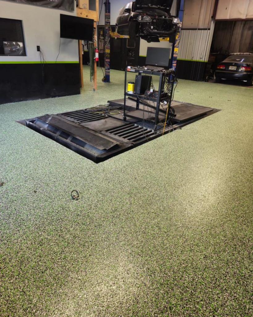 Epoxy flooring in car workshop