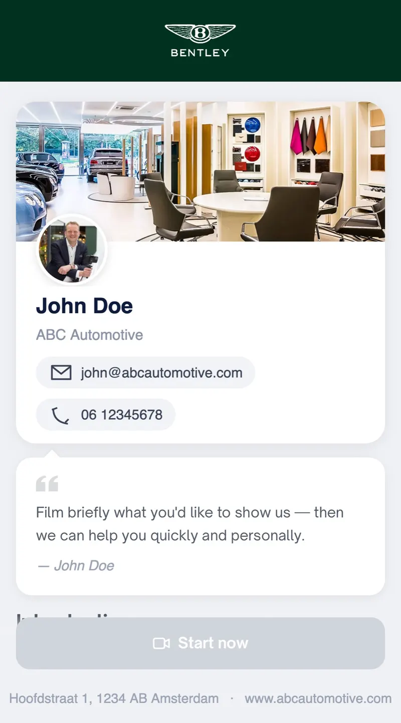 Branded capture page on a phone, Bentley example